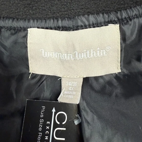 Woman Within Black Fleece Swing Funnel-Neck Coat - Size 34 - Picture 6 of 7